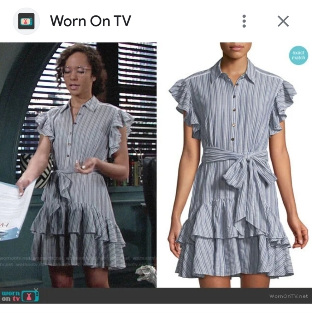 Rebecca Taylor Stripe Dress in Blue & White Size 8 Missing Belt - Picture 2 of 14